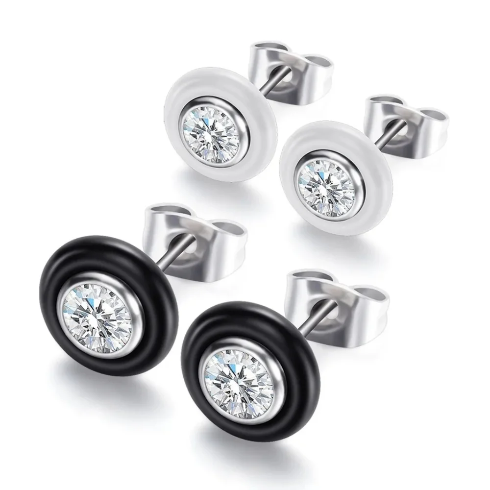 NEW Black‎ Ceramic 1 Carat Solitaire Diamond Stud Earrings, 9mm